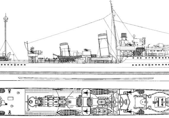 Корабль HMCS Restigouche [ex HMS Comet Destroyer] (1944) - чертежи, габариты, рисунки